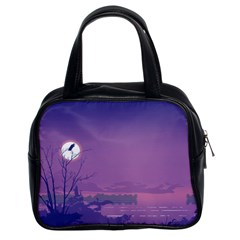 Abstract Tropical Birds Purple Sunset  Classic Handbags (2 Sides) by WaltCurleeArt