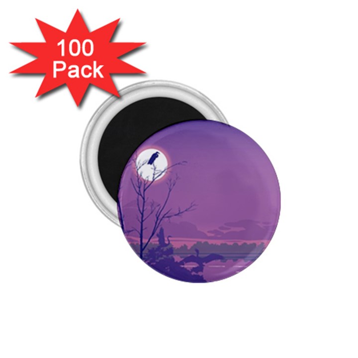 Abstract Tropical Birds Purple Sunset 1.75  Magnets (100 pack) 