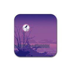 Abstract Tropical Birds Purple Sunset Rubber Coaster (Square) 