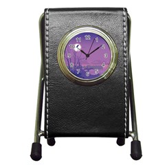 Abstract Tropical Birds Purple Sunset Pen Holder Desk Clocks by WaltCurleeArt