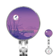 Abstract Tropical Birds Purple Sunset Stainless Steel Nurses Watch