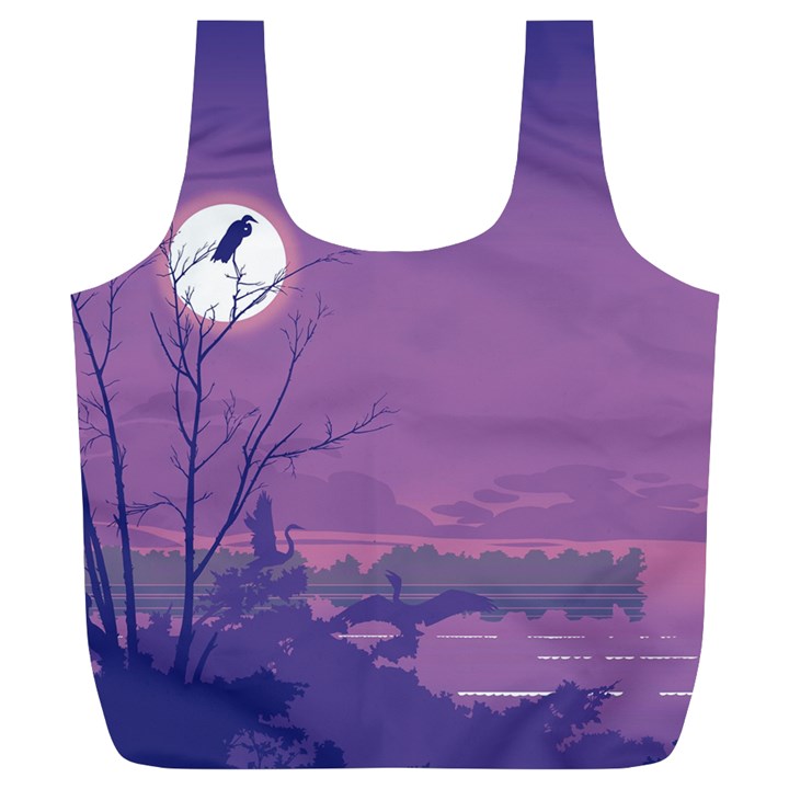 Abstract Tropical Birds Purple Sunset Full Print Recycle Bags (L) 