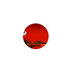 Tropical Birds Orange Sunset Landscape 1  Mini Buttons by WaltCurleeArt