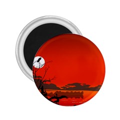 Tropical Birds Orange Sunset Landscape 2 25  Magnets by WaltCurleeArt