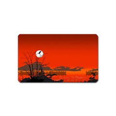 Tropical Birds Orange Sunset Landscape Magnet (name Card) by WaltCurleeArt