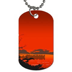 Tropical Birds Orange Sunset Landscape Dog Tag (one Side) by WaltCurleeArt