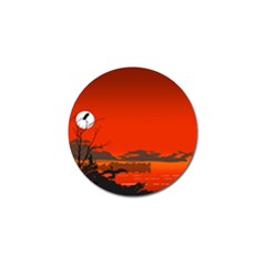 Tropical Birds Orange Sunset Landscape Golf Ball Marker by WaltCurleeArt