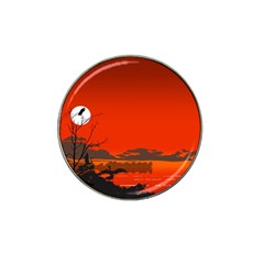 Tropical Birds Orange Sunset Landscape Hat Clip Ball Marker (4 Pack)