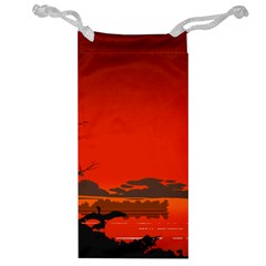 Tropical Birds Orange Sunset Landscape Jewelry Bags by WaltCurleeArt