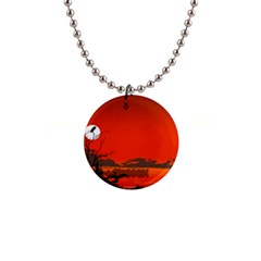 Tropical Birds Orange Sunset Landscape Button Necklaces by WaltCurleeArt