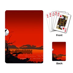 Tropical Birds Orange Sunset Landscape Playing Card by WaltCurleeArt