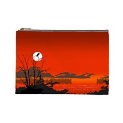 Tropical Birds Orange Sunset Landscape Cosmetic Bag (large) 