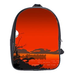 Tropical Birds Orange Sunset Landscape School Bags(large)  by WaltCurleeArt