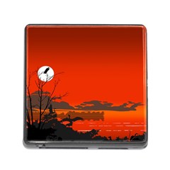 Tropical Birds Orange Sunset Landscape Memory Card Reader (square) by WaltCurleeArt