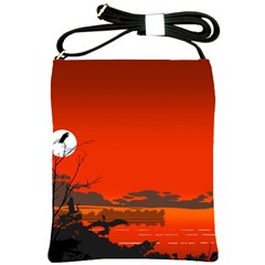 Tropical Birds Orange Sunset Landscape Shoulder Sling Bags by WaltCurleeArt