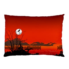 Tropical Birds Orange Sunset Landscape Pillow Case (two Sides)