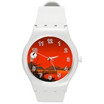 Tropical Birds Orange Sunset Landscape Round Plastic Sport Watch (M) Front