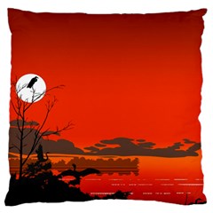 Tropical Birds Orange Sunset Landscape Large Cushion Case (one Side) by WaltCurleeArt