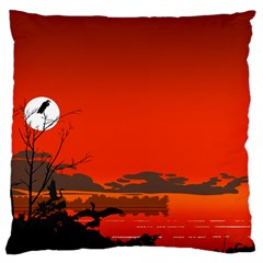 Tropical Birds Orange Sunset Landscape Large Flano Cushion Case (two Sides) by WaltCurleeArt