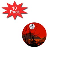 Tropical Birds Orange Sunset Landscape 1  Mini Buttons (10 Pack)  by WaltCurleeArt