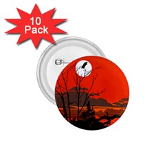 Tropical Birds Orange Sunset Landscape 1 75  Buttons (10 Pack)
