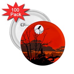 Tropical Birds Orange Sunset Landscape 2 25  Buttons (100 Pack)  by WaltCurleeArt