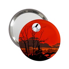 Tropical Birds Orange Sunset Landscape 2 25  Handbag Mirrors by WaltCurleeArt