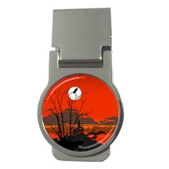 Tropical Birds Orange Sunset Landscape Money Clips (round)  by WaltCurleeArt