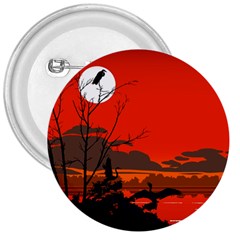 Tropical Birds Orange Sunset Landscape 3  Buttons by WaltCurleeArt