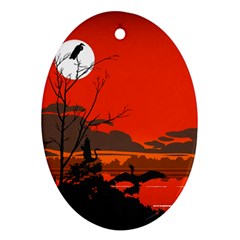 Tropical Birds Orange Sunset Landscape Ornament (oval)  by WaltCurleeArt