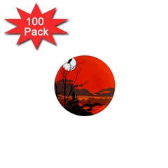 Tropical Birds Orange Sunset Landscape 1  Mini Magnets (100 Pack)  by WaltCurleeArt