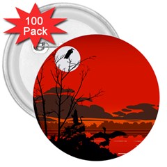 Tropical Birds Orange Sunset Landscape 3  Buttons (100 Pack)  by WaltCurleeArt