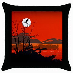 Tropical Birds Orange Sunset Landscape Throw Pillow Case (black) by WaltCurleeArt