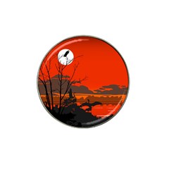 Tropical Birds Orange Sunset Landscape Hat Clip Ball Marker (4 Pack)