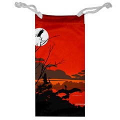 Tropical Birds Orange Sunset Landscape Jewelry Bags by WaltCurleeArt