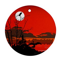 Tropical Birds Orange Sunset Landscape Round Ornament (two Sides)  by WaltCurleeArt