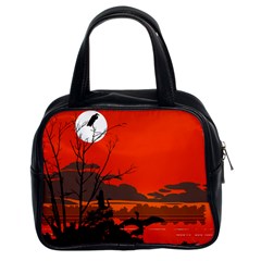 Tropical Birds Orange Sunset Landscape Classic Handbags (2 Sides) by WaltCurleeArt