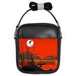 Tropical Birds Orange Sunset Landscape Girls Sling Bags Front