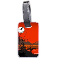 Tropical Birds Orange Sunset Landscape Luggage Tags (two Sides) by WaltCurleeArt