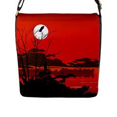 Tropical Birds Orange Sunset Landscape Flap Messenger Bag (l)  by WaltCurleeArt