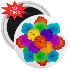 Flowes Collage Ornament 3  Magnets (10 Pack)  by dflcprints