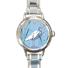 Egret Round Italian Charm Watch by WaltCurleeArt