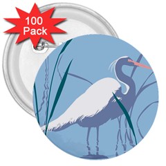 Egret 3  Buttons (100 Pack)  by WaltCurleeArt