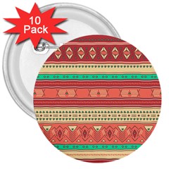 Hand Drawn Ethnic Shapes Pattern 3  Buttons (10 Pack) 