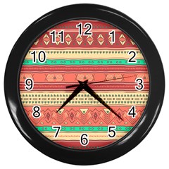 Hand Drawn Ethnic Shapes Pattern Wall Clocks (black)