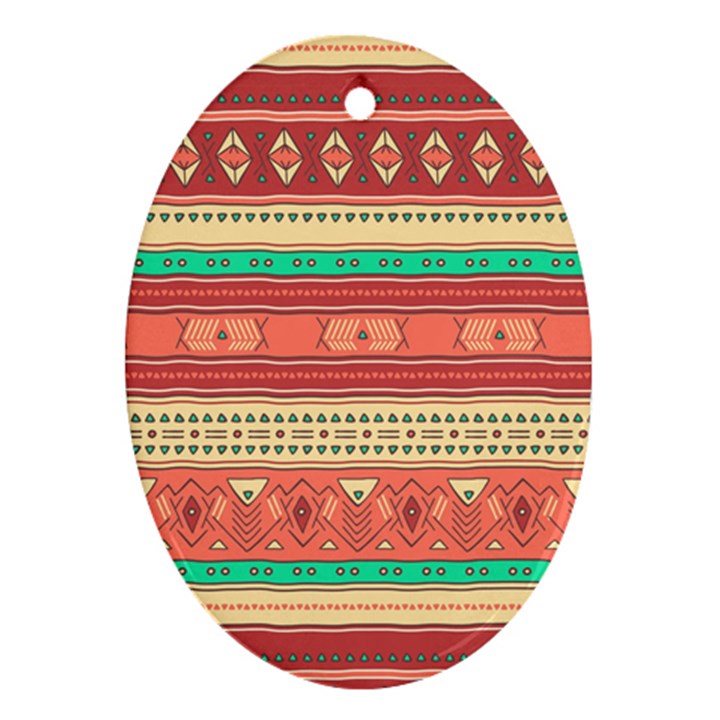 Hand Drawn Ethnic Shapes Pattern Oval Ornament (Two Sides)