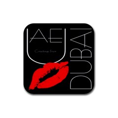 Greetings From Dubai  Red Lipstick Kiss Black Postcard Uae United Arab Emirates Rubber Coaster (square)  by yoursparklingshop