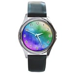 Rainbow Watercolor Round Metal Watch Front