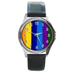 Rainbow Painting On Wood Round Metal Watch by StuffOrSomething