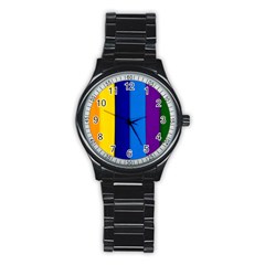 Rainbow Painting On Wood Stainless Steel Round Watch by StuffOrSomething